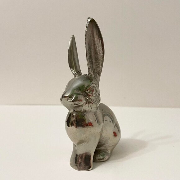 Vintage Metal Bunny Rabbit Figure 5 Inch Tall Made in Korea Figurine - Picture 11 of 13